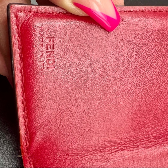 Fendi Calf Leather F Logo Barola Red Micro Trifold Wallet, model 8M0395 - Picture 5 of 13